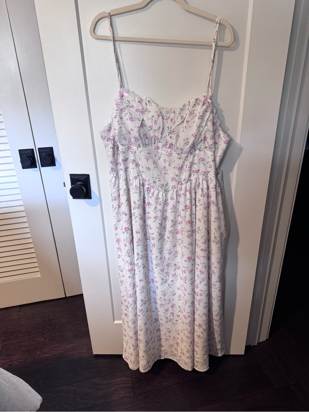 SHEIN White Midi Slip Dress with Pink Floral Print